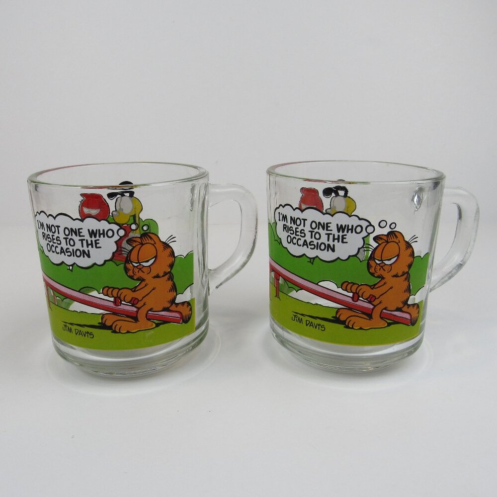 80s Garfield Odie Cups Mug 2 McDonalds Glass Vintage Jim Davis Rise to the Occas